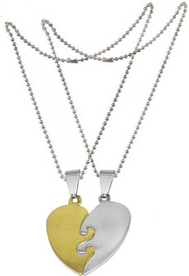 Sullery Valentine Gift His And Her Broken Heart Couple Locket With 2 Chain  Gold-plated Zinc, Alloy Pendant Set