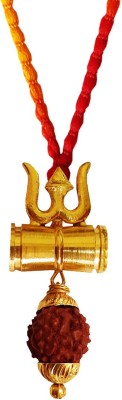 rich & famous Gold-plated Shiv Kavach Rudraksha Trishul Damru Locket With Moli Dhaga Alloy, Wood Pendant