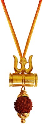 rich & famous Gold-plated Shiv Kavach Rudraksha Trishul Damru Locket With Kalawa Moli Dhaga Alloy, Wood Pendant