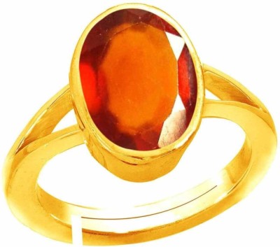K K GEMS Certified Gomed/Garnet 5.5Ct./6.25Ratti Womens Panchdhatu Rashi Ratan Gemstone Adjustable Ring Copper Garnet Gold Plated Ring