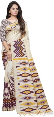 Ratnavati Woven Bollywood Cotton Silk Saree(Purple, Cream)