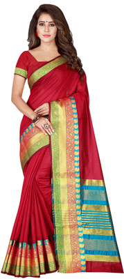 Kalaa Varsha Self Design, Woven Bhagalpuri Cotton Blend Saree(Maroon)