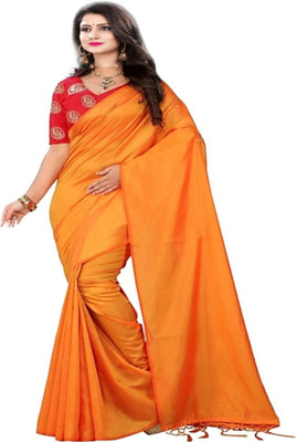 MINE CHOICE Self Design, Solid/Plain Bollywood Art Silk Saree(Gold)