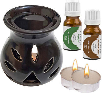 PEEPRESION Mogra, Sandalwood Diffuser Set PPS-CerDiff_2TL_MOG-SW_Black(5 x 4 ml)