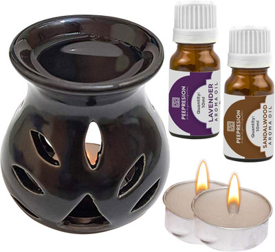 PEEPRESION pleasant Diffuser Set Black Aroma Diffuser With Levender and SandalWood Aroma oil Flavour and 2 T-Light(5 x 60 g)
