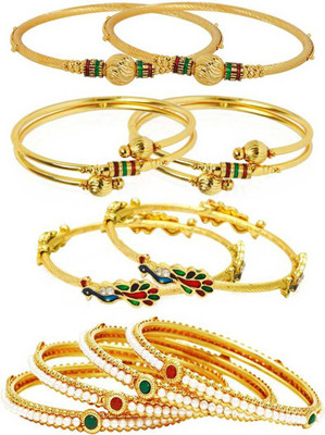 Yellow Chimes Alloy Pearl Gold-plated Bangle Set(Pack of 10)