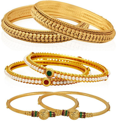 Yellow Chimes Alloy Pearl Gold-plated Bangle Set(Pack of 6)