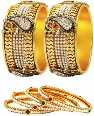 Yellow Chimes Alloy Pearl Gold-plated Bangle Set(Pack of 6)