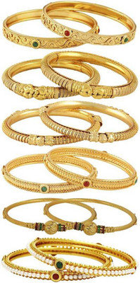 Yellow Chimes Alloy Pearl Gold-plated Bangle Set(Pack of 12)