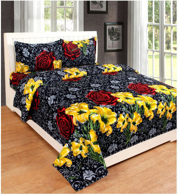 M V TRADING CO 144 TC Microfiber Double 3D Printed Flat Bedsheet(Pack of 1, Multicolor)