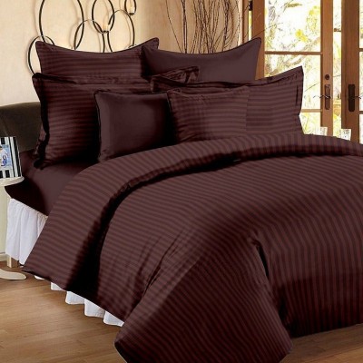 Cozier 300 TC Cotton King Striped Flat Bedsheet(Pack of 1, Brown)