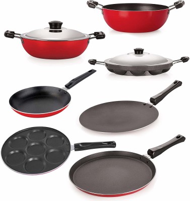 NIRLON Non-Stick Aluminium Cookware Set, 7-Pieces, Red Non-Stick Coated Cookware Set(PTFE (Non-stick), Aluminium, 7 - Piece)