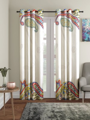 Home Sizzler 213 cm (7 ft) Polyester Room Darkening Door Curtain (Pack Of 2)(Printed, White)