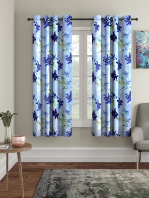 Home Sizzler 153 cm (5 ft) Polyester Semi Transparent Window Curtain (Pack Of 2)(Floral, Blue)