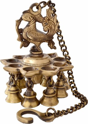 Puja N Pujari Peacock Diya Lamp with Bells for Pooja Brass Hanging Diya(Height: 6 inch)