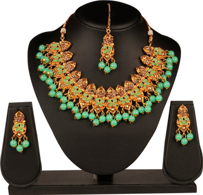 R A Enterprises Alloy Gold-plated Gold, Turquoise Jewellery Set(Pack of 1)