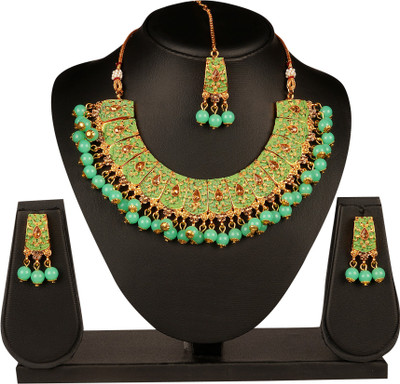 R A Enterprises Alloy Gold-plated Green, Gold Jewellery Set(Pack of 1)