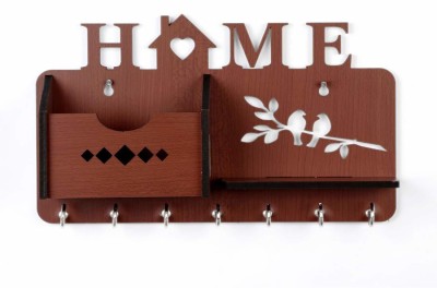 Dravin Craft Home Bird Key Holder Wood Key Holder(7 Hooks, Brown)