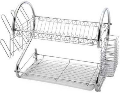PARATPAR MALL Dish Drainer Kitchen Rack Steel S-Shaped Dish Rack Set 2-Tier Chrome Stainless Plate Dish Cutlery Cup Rack with Tray Steel Drain Bowl Rack Kitchen Shelf