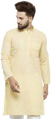 Larwa Men Solid Straight Kurta(Beige)