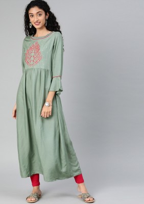 Blissta Women Embroidered A-line Kurta(Green)