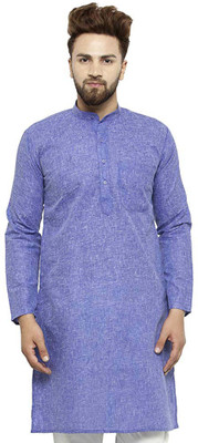Larwa Men Solid Straight Kurta(Blue)