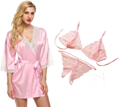 Lovie's Women Robe and Lingerie Set(Pink, Pink)