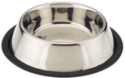 Hundur Store Pet Food and Water Bowl in Round Shape with Non-Skid Rubber Bottom Stainless Steel Pet Bowl(700 ml Silver)