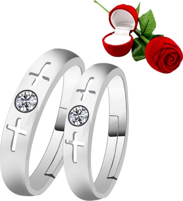 Shreenathji Jewellers Silver Plated Adjustable Couple Rings Set for lovers Ring with 1 Piece Red Rose Gift Box for Men and Women Alloy Ring