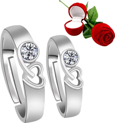 SILVER SHINE Couple Rings for lovers SilverPlated Exclusive Heart Design With Solitaire Diamond His And Her Adjustable proposal couple ring for Men And Women Jewellery Alloy Ring Set
