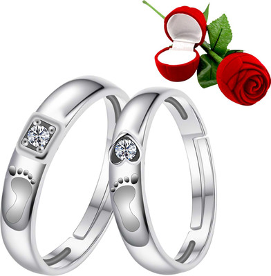 ShreejiHuf Silver Plated Adjustable Couple Rings Set for lovers Ring Alloy Silver Plated Ring Set