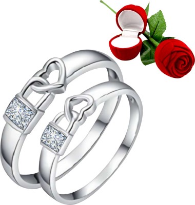 Shreenathji Jewellers Silver Plated Adjustable Couple Rings Set for lovers Ring with 1 Piece Red Rose Gift Box for Men and Women Alloy Ring