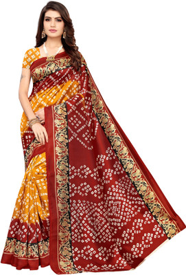SAARA Printed Bandhani Cotton Silk Saree(Red, Yellow) SAARA Printed Bandhani Cotton Silk Saree(Red, Yellow)