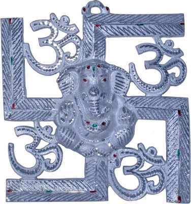 Shoppingrox Shoppingrox Silver Wall Hanging Swastik with Om and Ganesh for Home Decor in White Metal - 30cms Decorative Showpiece  -  30 cm(Aluminium, Silver)