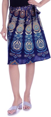 Handicraft-Palace Printed Women Wrap Around Blue Skirt