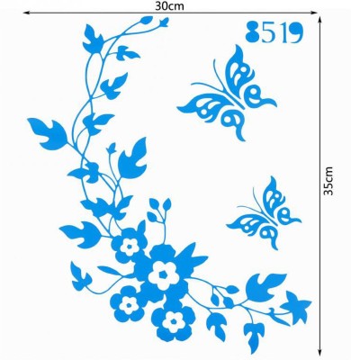 Nema 30 cm Butterfly Flower Bathroom Wall Sticker - Blue Self Adhesive Sticker(Pack of 1)