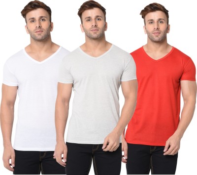 Jangoboy Solid Men V Neck Red, White, Grey T-Shirt