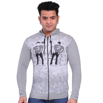 CQS FASHION Printed Men Hooded Neck Grey T-Shirt