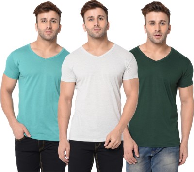 Unite Wear Solid Men V Neck Dark Green, Grey, Light Green T-Shirt