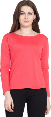 Kissero Solid Women Scoop Neck Pink T-Shirt