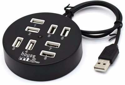 GLAMAXY 8 Port USB Hub Portable Hub Round 8-Port USB 2.0 Hub USB Hub(Black)
