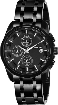 Benling High Quality Original Black Ion Plated Stainless Steel Chain Chronograph Formal Casual Wear Watch Boys | Men | Gents (Black Dial Black Chain Strap) Analog Watch - For Men