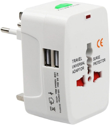 GLAMAXY Universal Travel Adapter with Built-in Dual USB Charger Ports (White) Worldwide Adaptor(White)