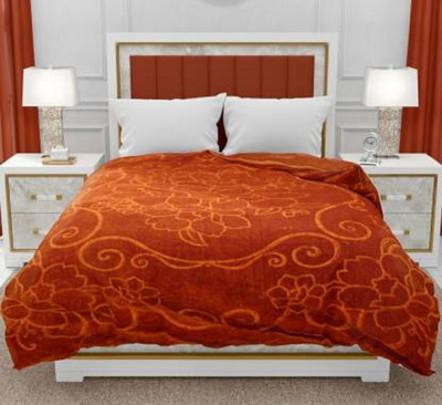 AUBORON Self Design Double Woollen Blanket for  Heavy Winter(Woollen Blend, Rust)