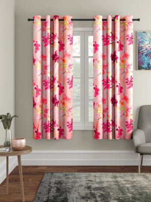 Home Sizzler 153 cm (5 ft) Polyester Semi Transparent Window Curtain (Pack Of 2)(Floral, Pink)