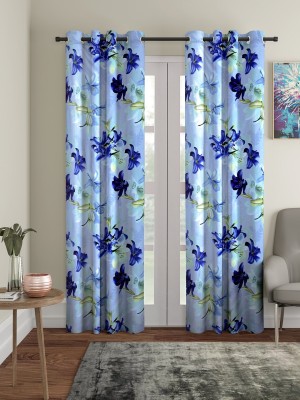 Home Sizzler 213 cm (7 ft) Polyester Semi Transparent Door Curtain (Pack Of 2)(Floral, Blue)