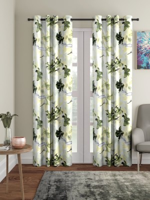 Home Sizzler 213 cm (7 ft) Polyester Semi Transparent Door Curtain (Pack Of 2)(Floral, Green)