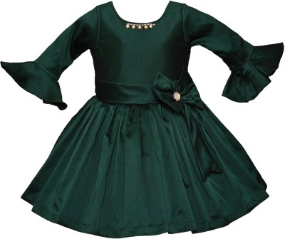 Wishkaro Girls Midi/Knee Length Party Dress(Green, Full Sleeve)