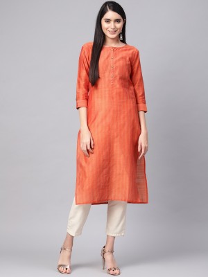 Varanga Women Striped Straight Kurta(Orange)