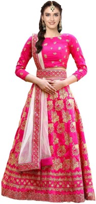 Aayan Export Embroidered Semi Stitched Lehenga Choli(Pink)